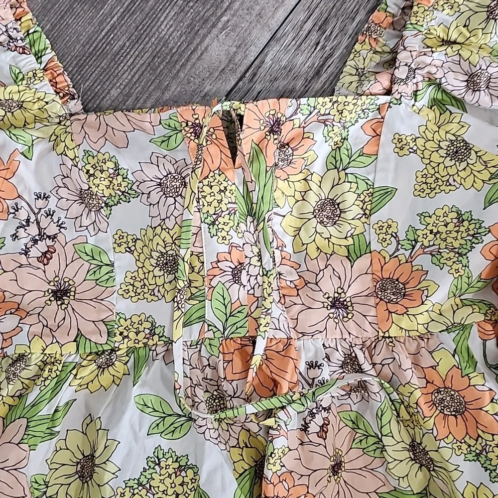 J Crew Zinnia square neck peplum floral boho cotton long sleeve top size 0 NWT